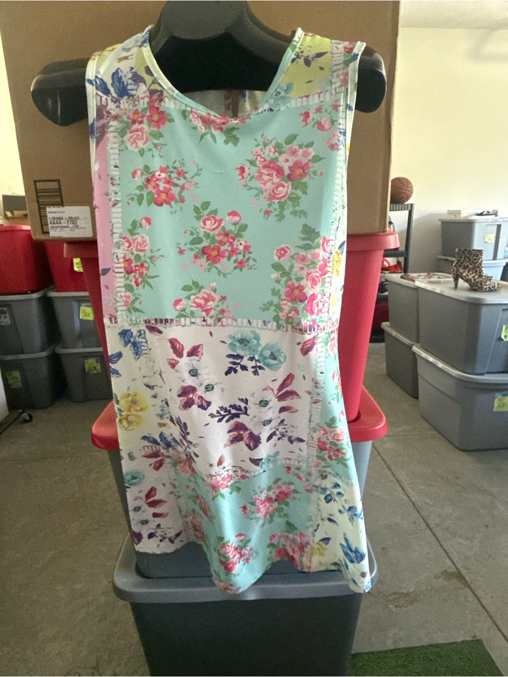 Floral Patchwork Sleeveless Dress in Mint and Pink mp81